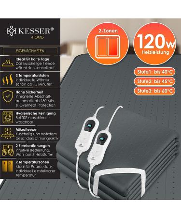 Kesser Double Heat Under Bed Blanket 160x140cm | Remote Control | 3 Temperature Levels | Soft Fleece Heated Bed Pad - Anthracite - Buy Online on GoSupps.com