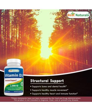 Best Naturals Vitamin D3 2000 IU 240 Softgels | High Potency Supplement - Buy Online on GoSupps.com