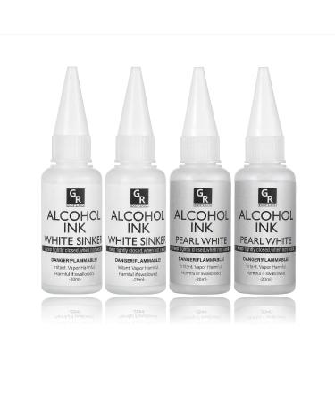 White &Pearl Alcohol Ink Set- 4 Colors for Resin Art | 2x20ml Pearl White | 2x20ml Sinking White Alcohol Based Ink