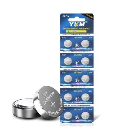 YKM 377 SR626SW Watch Battery LR626 377/376 V377 377a AG4 1.55V Silver Oxide Button Batteries 10 Pack