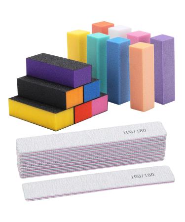 24 Counts 100/180 Grit Nail Files Bulk Fingernail Files and 80/120 Grit Nail Buffers for Natural Nails Acrylic Nails Rectangular Nail Files Set