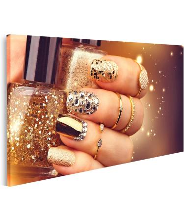 islandburner Canvas Picture Golden Manicure Gems Sparks Bottle Nail Polish Accessories Trendy Holiday Style Bright Prints Art Poster Wall Art - Buy Online on GoSupps.com