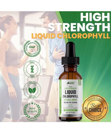 High Strength 100mg Liquid Chlorophyll Drops - 60ml for 60 Servings - 2 Month Supply - Made in UK - Buy Online on GoSupps.com