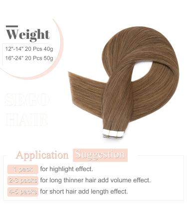 SEGO Glue on Hair Extensions 14 Seamless Straight 40g - 20pcs #6 Light Brown Human Hair - Buy Online on GoSupps.com