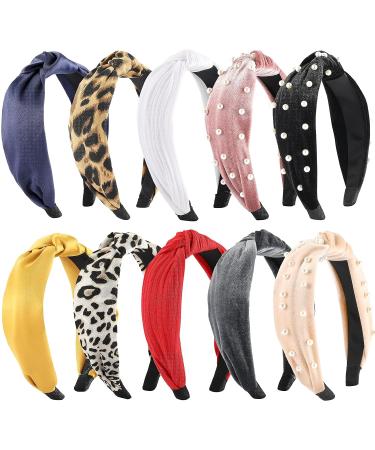 Funtopia 10-Piece Fashion Headbands for Women & Girls | Knotted Pearl Wide Top Knot Turban Hair Bands | Vintage Velvet & Leopard Print Hoops - Buy Online on GoSupps.com