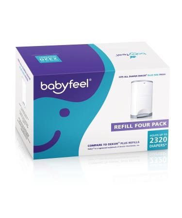 Babyfeel Refills Compatible with DEKOR PLUS Diaper Pails | 4 Pack | Exclusive 30% Extra Thickness | Diaper Pail Refills with Powerful Odor Elimination | Fresh Powder Scent | Holds up to 2320 Diapers 4 Count (Pack of 1)