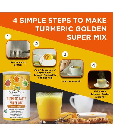 Organic Veda Turmeric Golden Super Milk Latte Mix - USDA Certified, High Curcumin & Ayurvedic Herbs for Energy, Focus & Immune Support - 8 oz - Buy Online on GoSupps.com