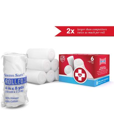 Swiss Safe Long Elastic Gauze Rolls 4 x 8 Yards (6 Pack) - Medical Grade Compression Bandages - Buy Online on GoSupps.com