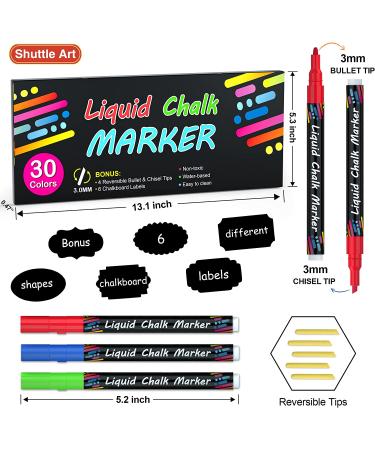 Shuttle Art Chalk Markers 30 Vibrant Colors - Water-based Liquid Chalk Pens for Chalkboards, Windows, Glass - Erasable & Reversible - 3mm Fine Tip - Ideal for Office and Home Supplies - Buy Online on GoSupps.com