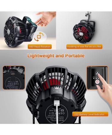 Portable 3-in-1 Camping Fan with 25-Hour Battery Life, 7800mAh Power Bank, Remote Control, USB Rechargeable - Ideal for Tents, Hiking, BBQ, Hunting - Black Red - Buy Online on GoSupps.com