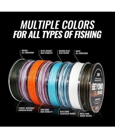 Beyond Braid Braided Fishing Line 20LB (300 Yards) - Abrasion Resistant, No Stretch, Super Strong - Blue Camo, Moss Camo, White, Green, Pink, Blue - 4 Strand 8 Strand - Buy Online on GoSupps.com