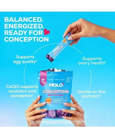 MOLO Conception Fertility Supplement for Women - CoQ10 Iodine Selenium Taurine Supporting Ovarian Health Ovulation 30 Stick Packs with Sweet Orange Flavor Vegetarian Gluten-Free & Non-GMO - Buy Online on GoSupps.com