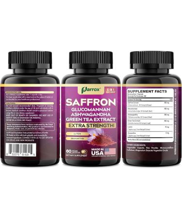 Saffron Supplement with Glucomannan Ashwagandha Green Tea Extract Zeaxanthin & Lutein Vision Support & Daily Wellness Formula Extra Strength Plant-Based Capsules 2 Month Supply (60 Caps) 60 Count (Pack of 1) - Buy Online on GoSupps.com