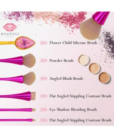 Professional Makeup Brush Set - 6 PC Flower Child DELUXE by Roopali Beauty | Soft Silicone & Vegan Nylon Brushes for Liquid Cream & Powder Cosmetics - International Shipping Available - Buy Online on GoSupps.com