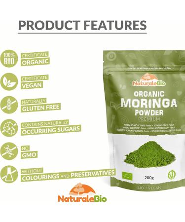Organic Moringa Oleifera Leaf Powder - Premium Quality 200g - NaturaleBio - Buy Online on GoSupps.com