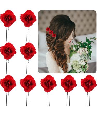9 Pieces Halloween Rose Flower Hair Clips Elegant Bridal Hair Pins Bridesmaids Head Bobby Pins Hair Accessories for Women and Girls Wedding Halloween Party(Red)