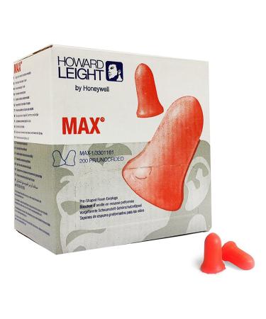 Howard Leight MAX Soft Foam No Cord Earplugs NRR 33dB 200 Pairs