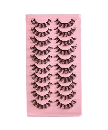 HIPRETTYUS 10mm Russian Strip Faux Mink Lashes D curl Handmade Reusable Dramatic False Eyelashes Natural Thick Wispy Fluffy Fake lashes Mink(10 Pairs Pack) Russian Strip 02