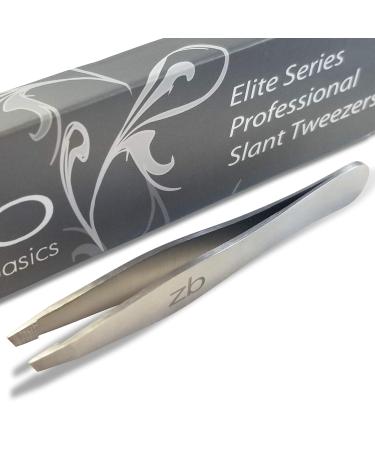 Zizzili Basics Elite Series Slant Tweezers - Surgical Grade Stainless Steel for Professionals (Satin Finish)