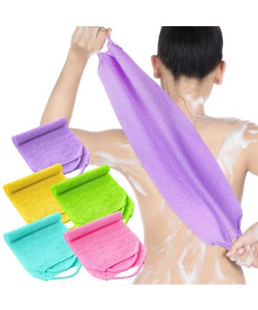 5 Pcs  Back Scrubber for Shower Exfoliating Body Scrubber Exfoliating with Handles Washcloth Towel Pull Strap Shower Scrubber for Body Cleans Skin Massages for Women Men One Size