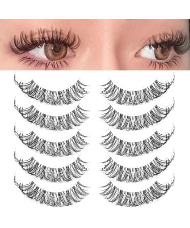 DSLONG Cat Eye Lashes Looks Like Eyelash Extensions  Russian Strip Lashes Clear Band Natural Look Wispy Lashes  D Curl Fluffy Volume Cross Multi layered Invisible Band Eyelashes (02B)