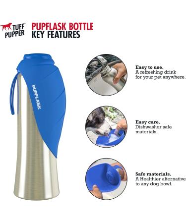 Tuff Pupper Puflask Large Dog Water Bottle - 27 & 40 oz Stainless Steel Travel Water Dispenser & Bowl for Dogs - Nebulas Blue 1200 ml - Buy Online on GoSupps.com