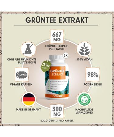 Buy High Dose Green Tea Extract Capsules - 360x 1333mg 600mg EGCG Vegan 98% Polyphenols Made in Germany - 3x120 Capsules - Buy Online on GoSupps.com