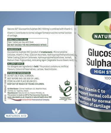 Natures Aid Glucosamine Sulphate 1000mg with Vitamin C - 90 Tablets for Collagen & Cartilage Support - Buy Online on GoSupps.com