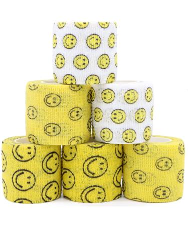 KEQCQE Cohesive Bandage Self Adherent Wrap Athletic Tape Breathable Vet Tape First Aid Tape for Dogs Cats Horses Birds & Wrist Healing Ankle Sprain Swelling 2 Inch Smile 6 Rolls