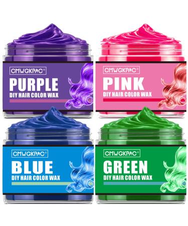 4 Colors Temporary Hair Color Wax ,Blue Purple Pink Green Natural Hair Color Dye Wax Mud,Wash Out Instant Hair Color DIY Hairstyle Hair Dye Cream,Temporary Hair Color for Halloween Kids Men Women