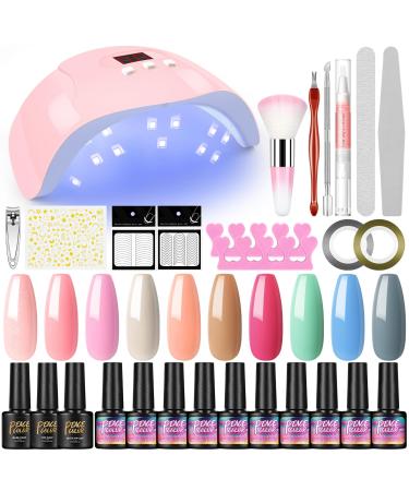 PEACECOLOR Gel Nail Polish Set with 36W Nail Lamp and Base Matte Top Coat 10PCS Nail Gel Polish Starter Kit with Nail Art Decorations Gel Manicure Kit for Women Nail DIY Beginner Salon Gift XA21