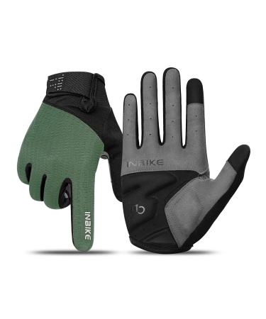 INBIKE Cycling Gloves Men 2 Finger Touchscreen Shockproof Elastic Reflective Breathable IHC406 Green L
