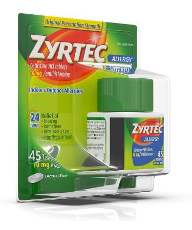 Zyrtec 24 Hour Allergy Relief Tablets 10 mg - 45 ct | Cetirizine HCl Antihistamine Medicine - Buy Online on GoSupps.com