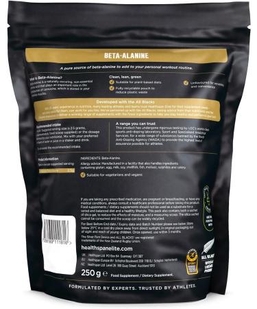 Healthspan Elite All Blacks Beta Alanine (250g) Pre-Workout Supplement | Carnosine Production | Unflavoured - Buy Online on GoSupps.com