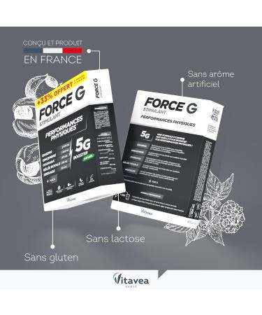 Vitavea Strength G Stimulant - Physical Performance Dietary Supplement - Ginseng Ginger Guarana Royal Jelly Pomegranate Maca - Enhanced Active Ingredients - 20 Ampoules - 20 Days - Made in France - Buy Online on GoSupps.com