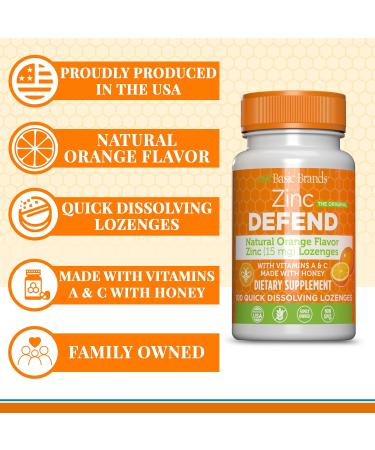 Basic Brands Zinc Orange Defend - 100 Lozenges - Natural Orange Flavor Zinc Lozenges - Immune Boost Cold Relief Non-GMO Zinc Acetate & Vitamin C - 2-Pack Orange 100 Count (Pack of 2) - Buy Online on GoSupps.com