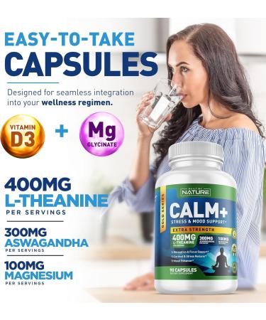 Built by Nature Calm+ Relaxation & Focus Stress Cortisol & Mood Support Calm Supplement with L-Theanine Ashwagandha Magnesium Glycinate Vitamin D3 90 Capsules - Buy Online on GoSupps.com