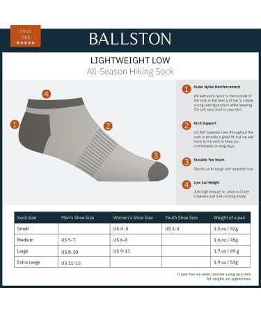 Ballston Lightweight Merino Wool Low Hiking Socks - 4 Pairs (Small, Lunar Gray) | All Season for Men and Women - Buy Online on GoSupps.com