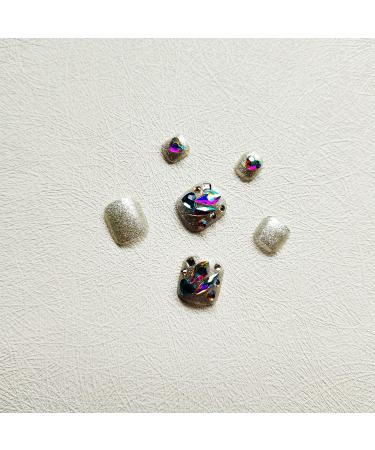KKUUOO Square Silver Press On Toenails with Rhinestone Design - Short False Toenails for Women - Full Cover Glossy Acrylic Toenails - Summer Stick On Toenails (A11) - Buy Online on GoSupps.com