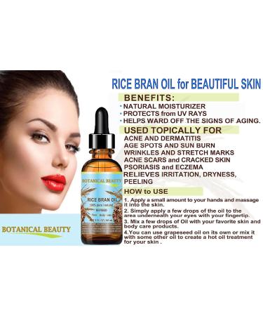 Botanical Beauty RICE BRAN OIL 100% Pure Natural Refined Undiluted Cold Pressed Carrier Oil for Face Skin Body Hair Massage Nails. 1 Fl. oz - 30 ml - Buy Online on GoSupps.com