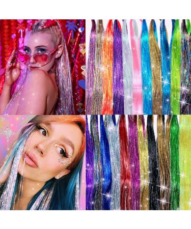 Hair Tinsel Kit  22 Colors Tinsel Hair Extensions for Women Girls  Fairy Hair Tinsel Heat Resistant Glitter Sparkling Shiny Colorful Synthetic Hair 47 Inches for Halloween Cosplay Christmas New Year Party (multicolor-1)