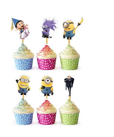 24x Mi-Ni Yons Cupcake Toppers Strong Picks Happy Birthday D cor Cupcake Decorations for Kids Birthdays
