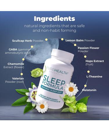 PUREHEALTH RESEARCH Sleep Formula - Fall Asleep Faster and Stay Asleep Longer So You Wake Up Refreshed and Energized - Sleep Supplement with Valerian Root GABA and L-Tryptophan - 1 Bottle - Buy Online on GoSupps.com