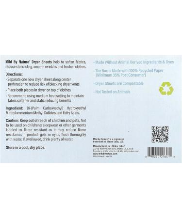 Mild By Nature Unscented Dryer Sheets - 40 Compostable Sheets | Eco-Friendly Laundry Care - Buy Online on GoSupps.com