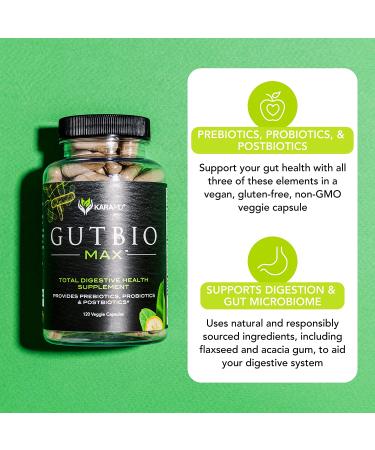 KaraMD GutBio Max Fiber Supplement with Digestive Enzymes, Prebiotics, Postbiotics & Probiotics - 4 Pack, 30 Servings - 120 Vegetable Capsules - Buy Online on GoSupps.com
