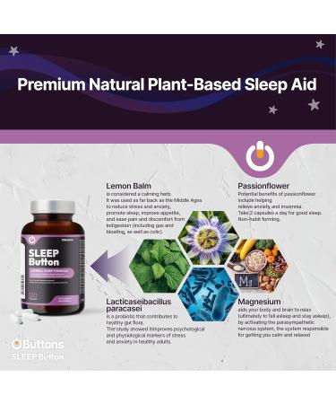 BUTTONS Sleep Button No Melatonin Natural Sleep Aid with Magnesium Probiotics Lemon Balm and Passionflower 120 Capsules 60 Days Supply - Buy Online on GoSupps.com
