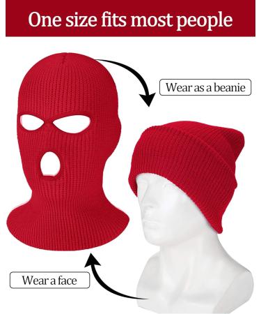 Geyoga 3 Hole Winter Knitted Full Face Cover Balaclava Ski Mask - Red, Adult Size | Ideal for Outdoor Sports - Buy Online on GoSupps.com