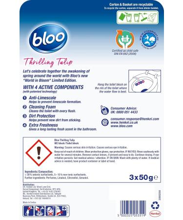 Bloo Limited Edition Tulip Clear Water Toilet Rim Block - Anti-Limescale Cleaning Foam - 3 Pack - Buy Online on GoSupps.com