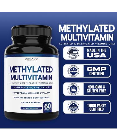 Methylated Multivitamin (Methylated and Activated Vitamins Only - Methylated B Complex with Trimethylglycine (TMG) and Methylfolate)(Non-GMO Gluten Free MTHFR Supplement) - USA Made - 120 Capsules - Buy Online on GoSupps.com