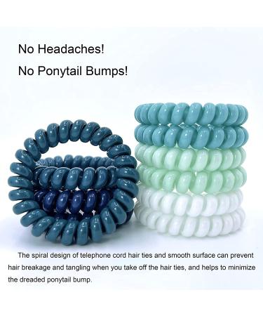 Tanha Spiral Hair Ties 10Pcs - Blue Teal White Elastic Coils for Ponytail Holders - Women Men Green Multi-colored - Buy Online on GoSupps.com